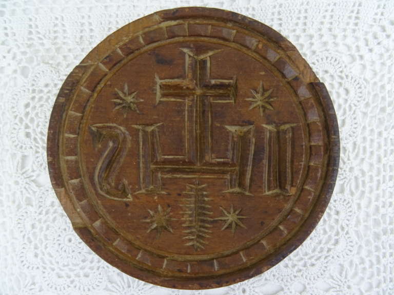 Religieuze houten boter-stempel uit circa 1680