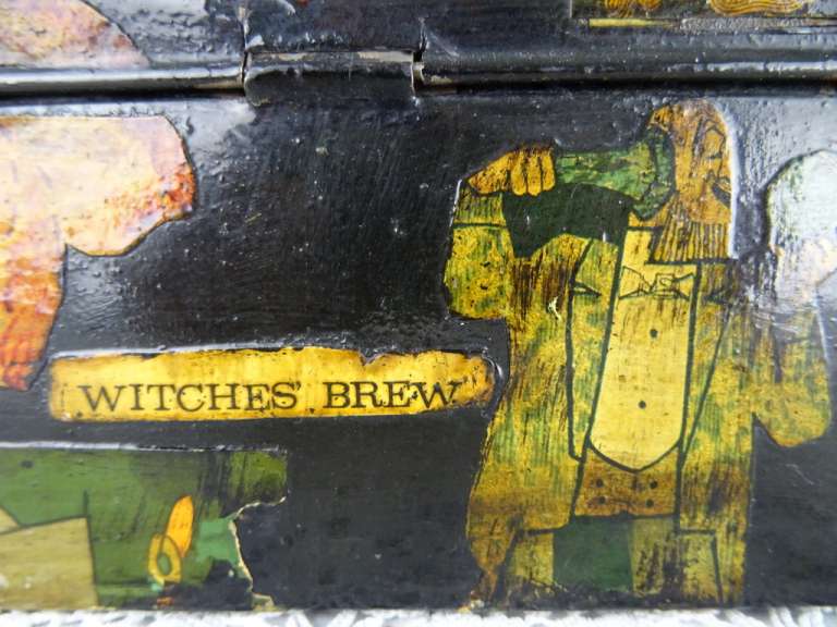Antieke metalen lunchbox Witches brew