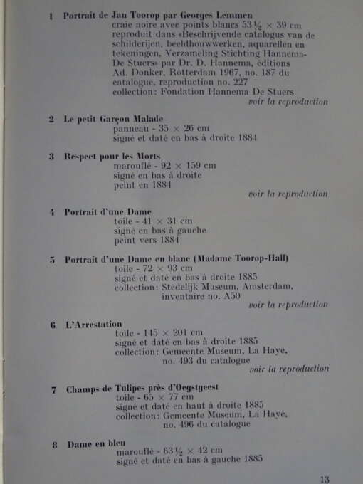 Robert Siebelhoff Jan Toorop catalogus expositie 1970