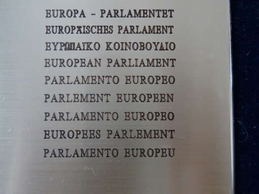 Zilveren penning Europees Parlement in bewaarcassette